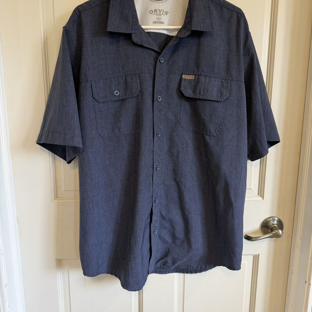 Men's Orvis Navy Blue Short Sleeve Button Up Tech Shirt Size XL
